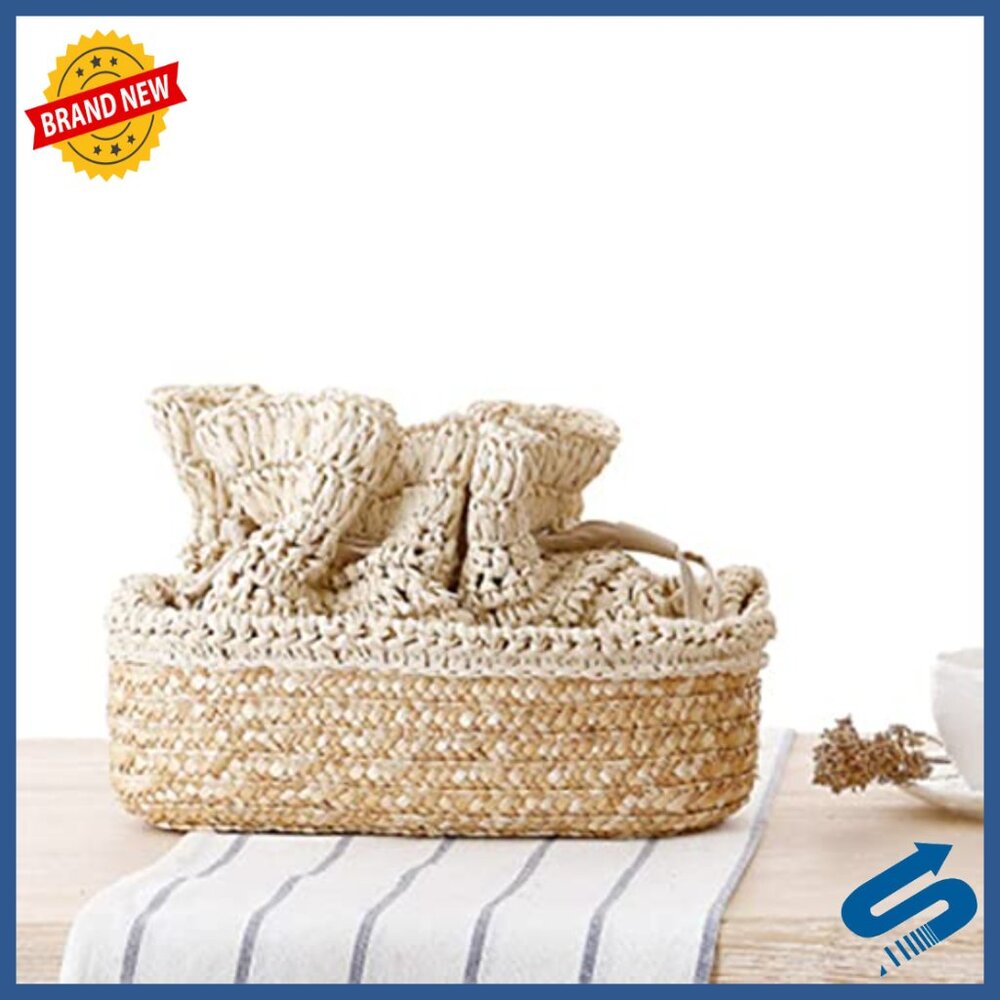 Straw Woven Drawstring Backpack with Leather Stra… - image 4